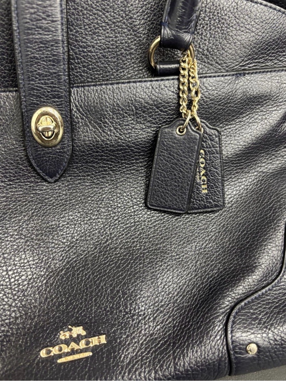 Coach NAVY Leather Satchel with Gold Hardware - Picture 5 of 9